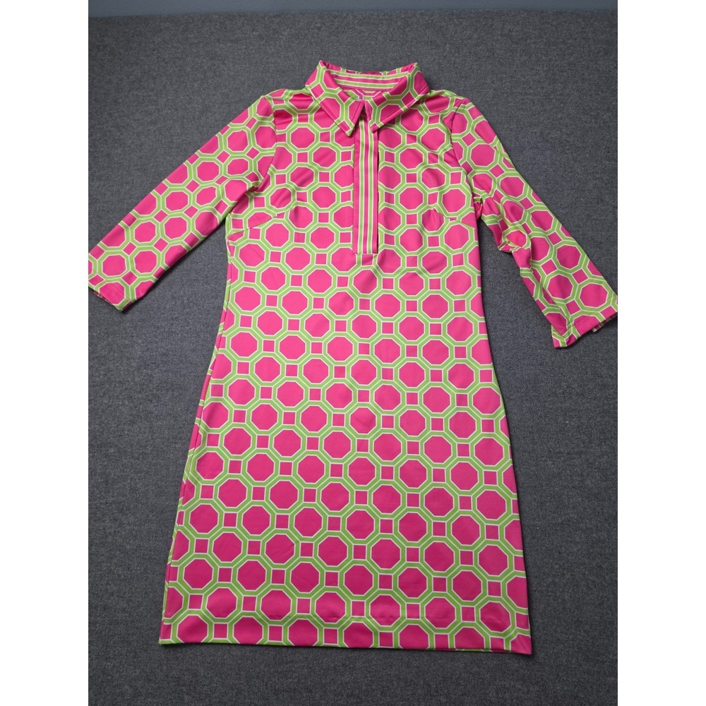 Gretchen Scott Geometric Shift Dress Women Shrimp XS Pink Green Long Sleeve